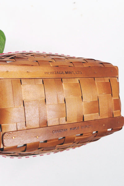 Vintage Woven Rectangle Basket - Heritage Mint, Canadian Maple - Gingham, Farmhouse, Cottagecore