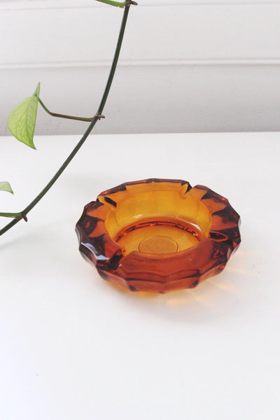 Vintage Amber Glass Ashtray Trinket Dish - Fostoria, Eagle Coin
