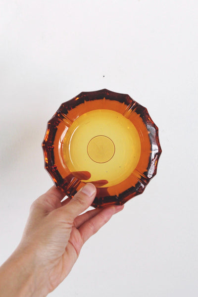Vintage Amber Glass Ashtray Trinket Dish - Fostoria, Eagle Coin