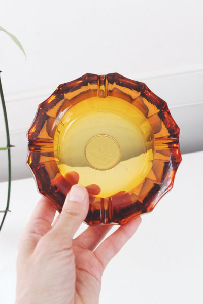 Vintage Amber Glass Ashtray Trinket Dish - Fostoria, Eagle Coin