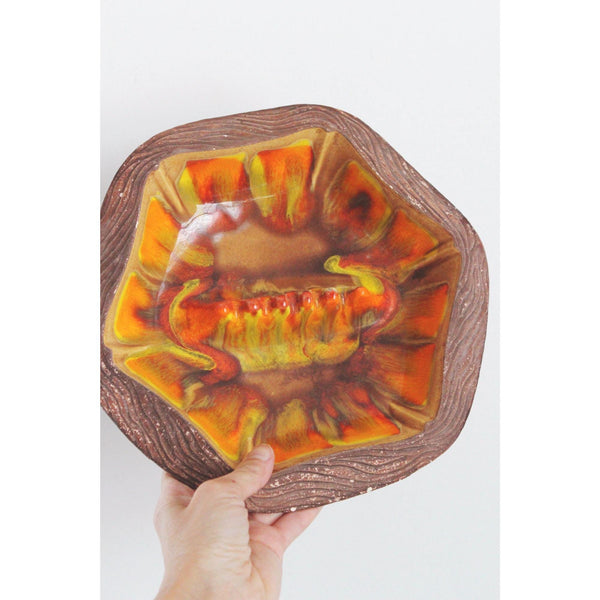 Vintage Mid-Century Ceramic Ashtray Bowl Sequoia Ware - Orange & Yellow - Handcrafted Pottery, USA