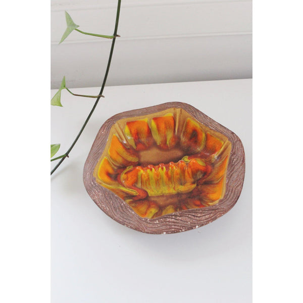 Vintage Mid-Century Ceramic Ashtray Bowl Sequoia Ware - Orange & Yellow - Handcrafted Pottery, USA