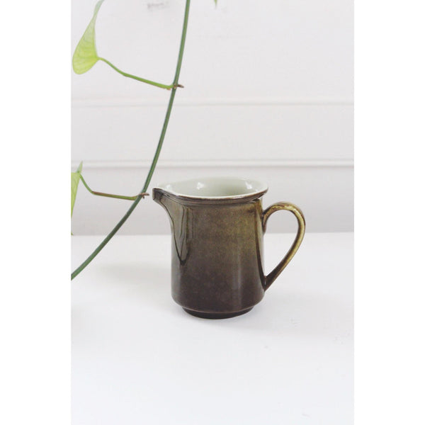 Vintage Stoneware Creamer Pitcher - Mikasa Dimension F3000 - Olive Green, Made In Japan