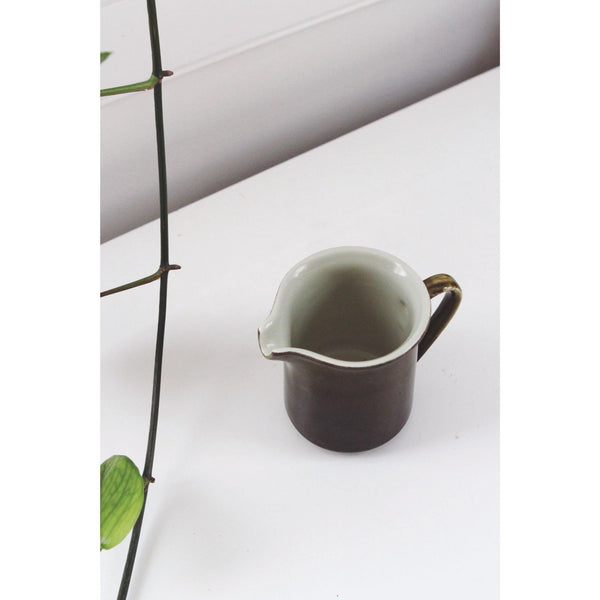 Vintage Stoneware Creamer Pitcher - Mikasa Dimension F3000 - Olive Green, Made In Japan