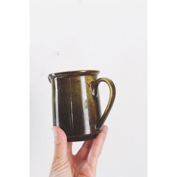 Vintage Stoneware Creamer Pitcher - Mikasa Dimension F3000 - Olive Green, Made In Japan