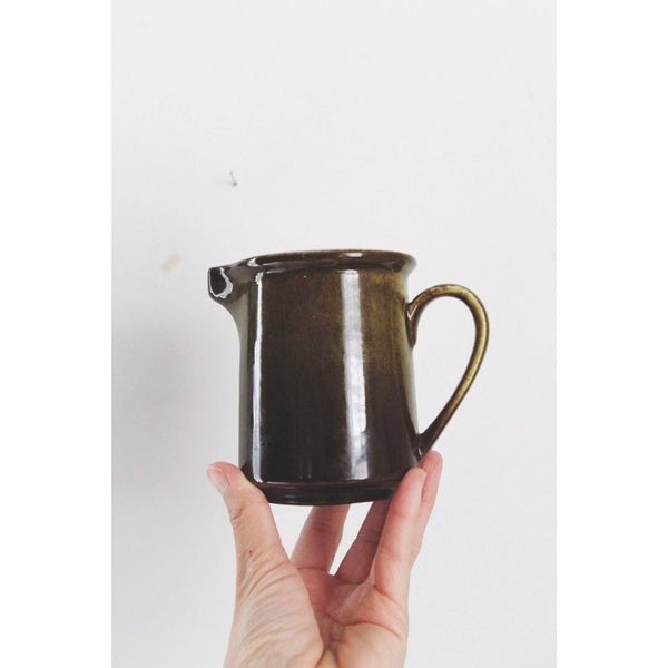 Vintage Stoneware Creamer Pitcher - Mikasa Dimension F3000 - Olive Green, Made In Japan