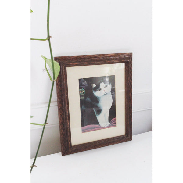 Vintage Framed Cat Art Print by Martin Leman - Rustic Wooden Frame - Cottagecore, Farmhouse