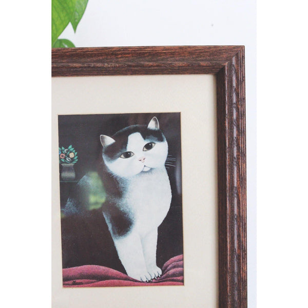 Vintage Framed Cat Art Print by Martin Leman - Rustic Wooden Frame - Cottagecore, Farmhouse