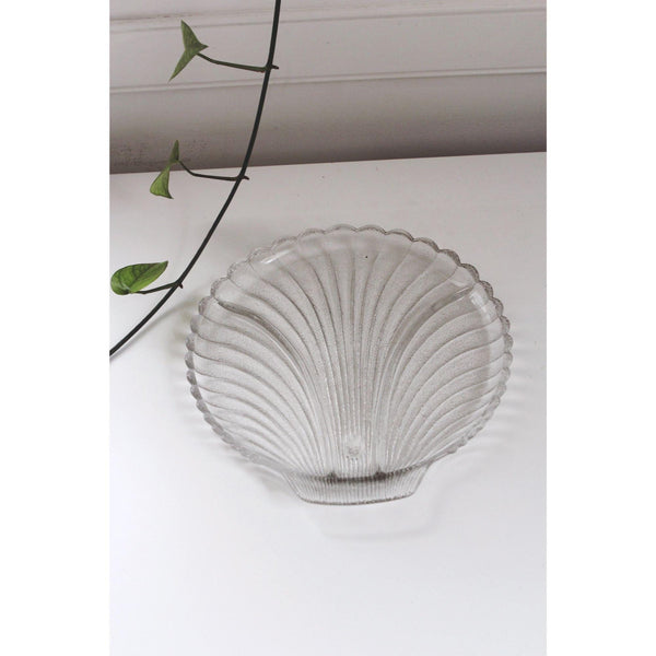 Vintage Glass Scallop Shell Serving Platter - Catchall Tray, Trinket Dish