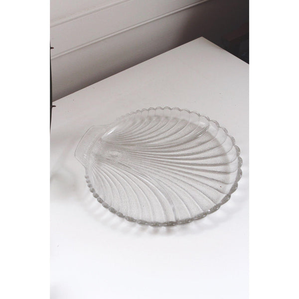 Vintage Glass Scallop Shell Serving Platter - Catchall Tray, Trinket Dish