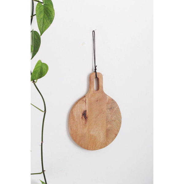 Vintage Round Wooden Cutting Board With Handle & Hanging Loop - Kitchen Display, Mid Century Decor