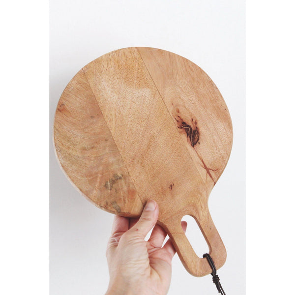 Vintage Round Wooden Cutting Board With Handle & Hanging Loop - Kitchen Display, Mid Century Decor