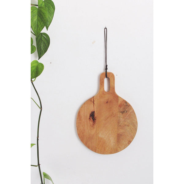 Vintage Round Wooden Cutting Board With Handle & Hanging Loop - Kitchen Display, Mid Century Decor