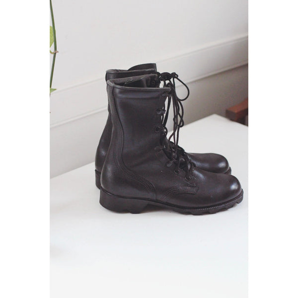 Vintage Black Leather Military Combat Boots Ro-Search Lace-Up Panama Soles 5.5