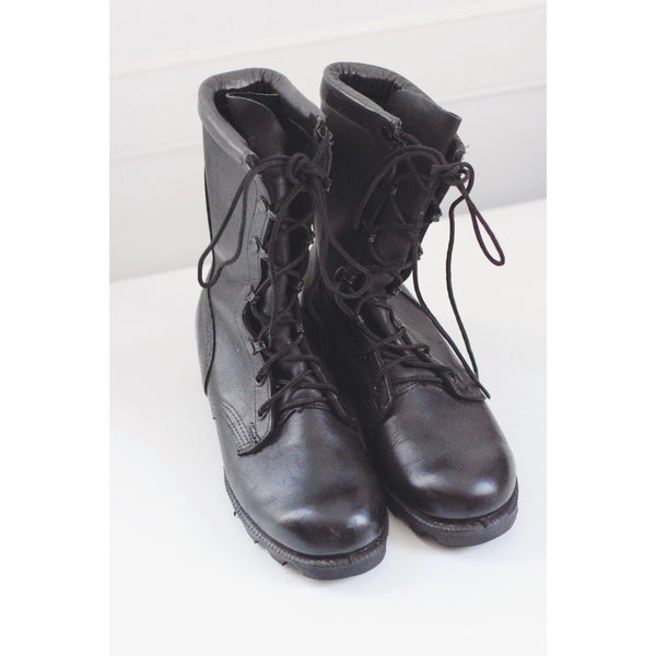 Vintage Black Leather Military Combat Boots Ro-Search Lace-Up Panama Soles 5.5