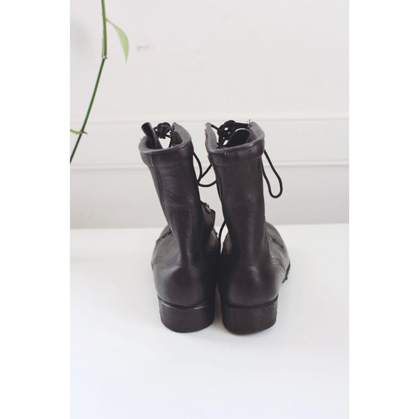 Vintage Black Leather Military Combat Boots Ro-Search Lace-Up Panama Soles 5.5