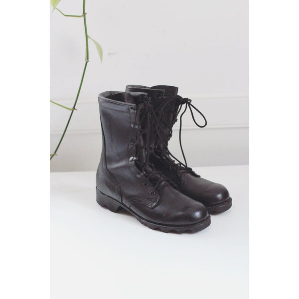Vintage Black Leather Military Combat Boots Ro-Search Lace-Up Panama Soles 5.5