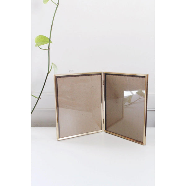Vintage Gold Bi-Fold Picture Frame 8x10 - Double Hinged Glass With Ornate Edge Design