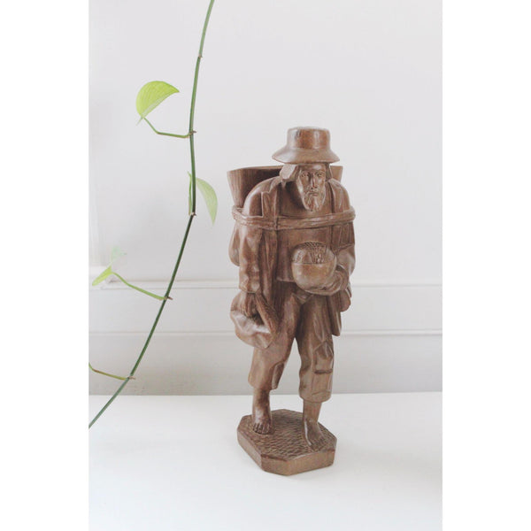 Vintage Hand-Carved Wooden Traveling Men Figurines - Vagabond Rustic Sculptures