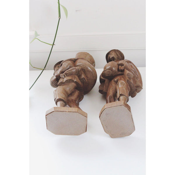 Vintage Hand-Carved Wooden Traveling Men Figurines - Vagabond Rustic Sculptures