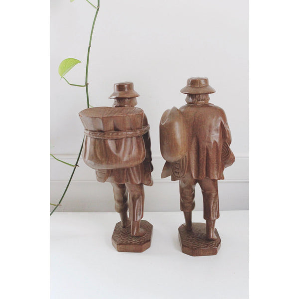Vintage Hand-Carved Wooden Traveling Men Figurines - Vagabond Rustic Sculptures