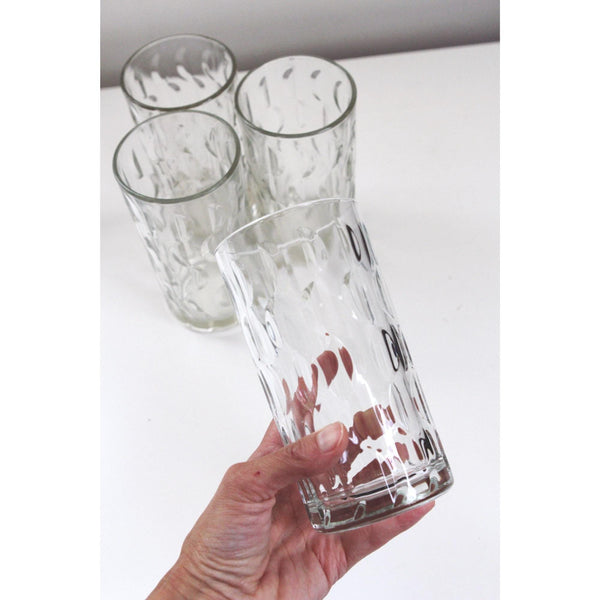 Vintage Clear Glasses Textured Wave, Crescent Moon or Half Moon Pattern, Set of 4 - Tall Drinking Tumblers, Mid Century