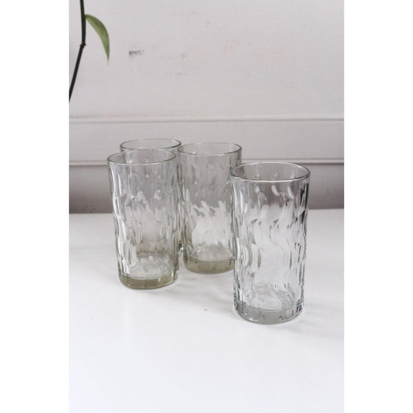 Vintage Clear Glasses Textured Wave, Crescent Moon or Half Moon Pattern, Set of 4 - Tall Drinking Tumblers, Mid Century