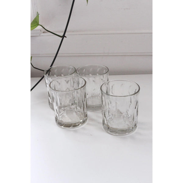Vintage Clear Glass Tumblers Textured Wave, Crescent Moon or Half Moon Pattern, Set of 4 - Glasses, Mid Century