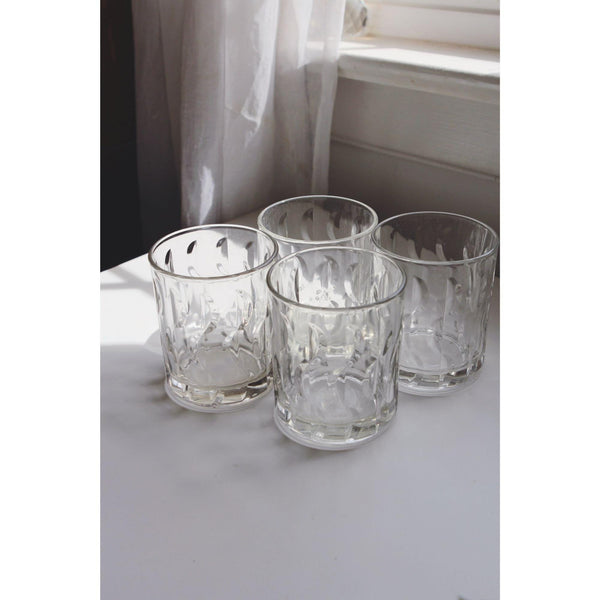 Vintage Clear Glass Tumblers Textured Wave, Crescent Moon or Half Moon Pattern, Set of 4 - Glasses, Mid Century