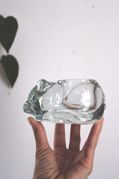 Vintage Indiana Glass Sleeping Cat Votive Candle Holder Figurine Paperweight Heavy