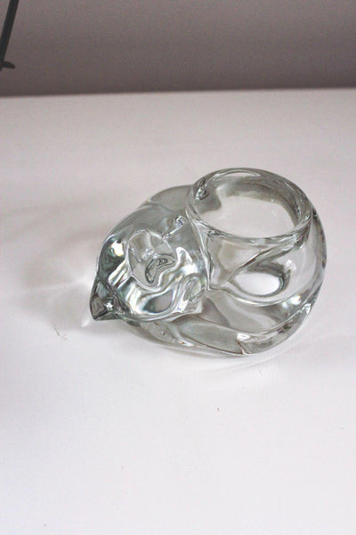 Vintage Indiana Glass Sleeping Cat Votive Candle Holder Figurine Paperweight Heavy