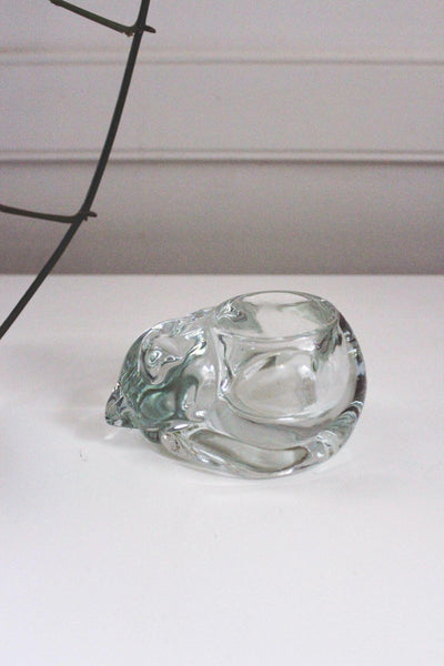 Vintage Indiana Glass Sleeping Cat Votive Candle Holder Figurine Paperweight Heavy