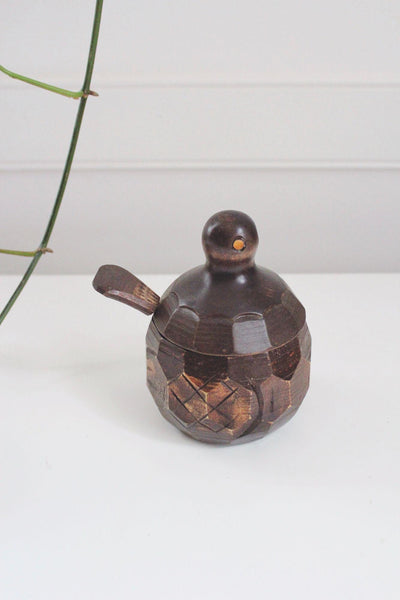 Vintage Wooden Bird Sugar Bowl Pot Missing Beak Hato Japan Mingei Mid Century