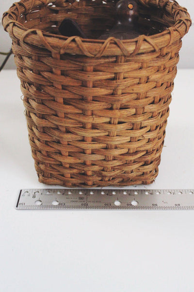 Vintage Hand Woven Wall Hanging Basket Pocket Splint Wood Farmhouse Rustic Boho