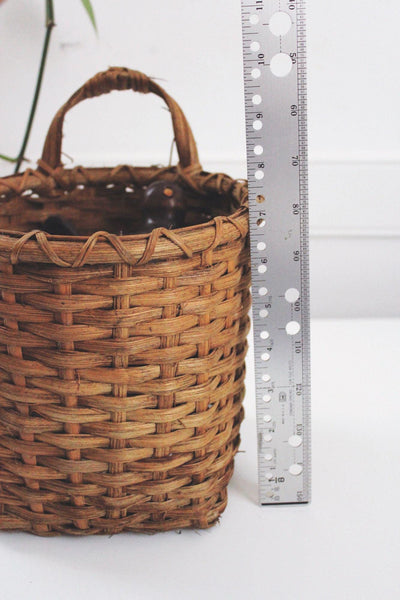 Vintage Hand Woven Wall Hanging Basket Pocket Splint Wood Farmhouse Rustic Boho