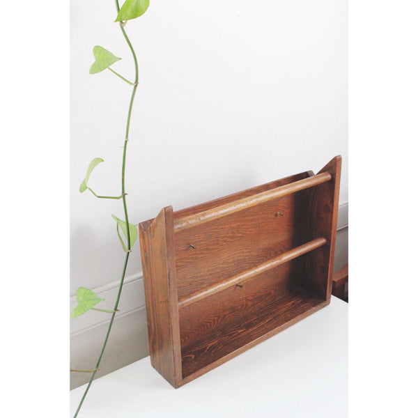 Vintage Wooden Wall Shelf With Two Rods For Display Storage - Trinket Shelf, Towel Rack