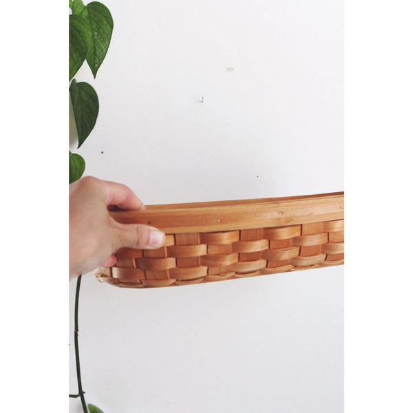Vintage Oval Hand Woven Wood Splint Bread Basket, Storage Tray - Rustic, Farmhouse, Cottagecore