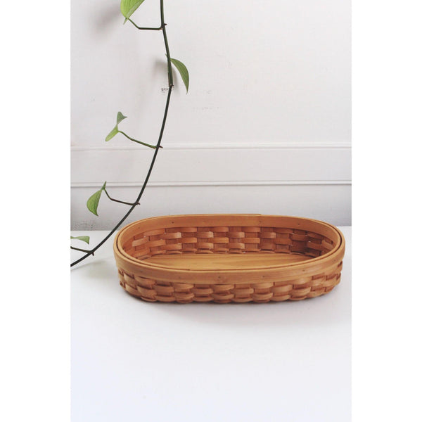 Vintage Oval Hand Woven Wood Splint Bread Basket, Storage Tray - Rustic, Farmhouse, Cottagecore