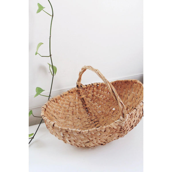 Vintage Hand-Woven Wicker Gathering Basket - Rustic Farmhouse Decor - Storage Or Display Piece, Market Basket