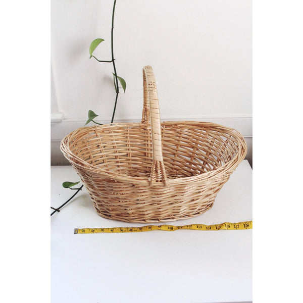 Vintage Handwoven Wicker Basket With Handle - Rustic Farmhouse Cottagecore