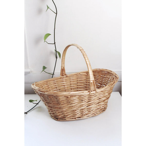 Vintage Handwoven Wicker Basket With Handle - Rustic Farmhouse Cottagecore