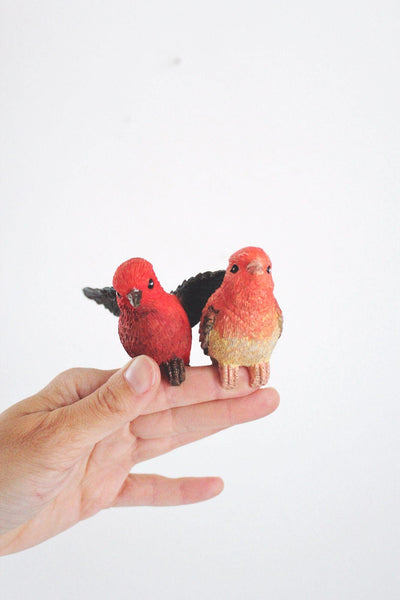 Vintage Resin Red Bird Figurines Decorations Tanager Cardinal Miniatures