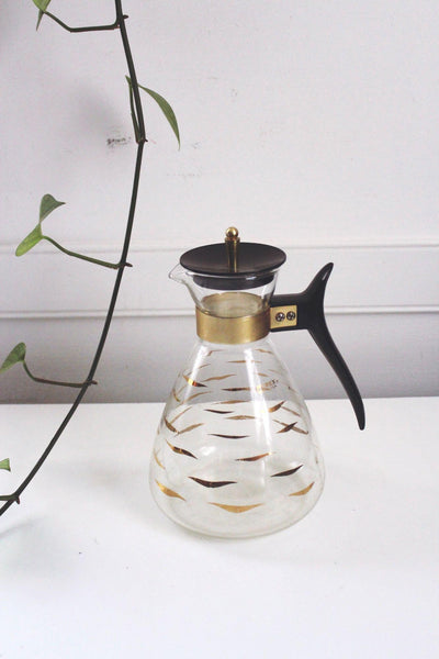 Vintage Pyrex Glass Coffee Carafe Mid Century Modern MCM Gold Wave Atomic Dash