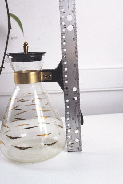 Vintage Pyrex Glass Coffee Carafe Mid Century Modern MCM Gold Wave Atomic Dash