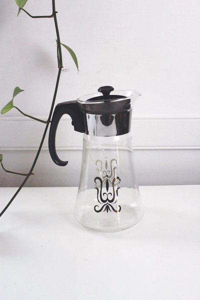 Vintage Pyrex Coffee Carafe Pot Glass Mid Century Modern Gold Fleur De Lis