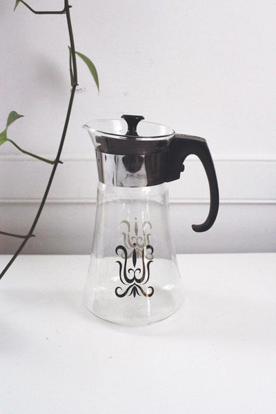 Vintage Pyrex Coffee Carafe Pot Glass Mid Century Modern Gold Fleur De Lis