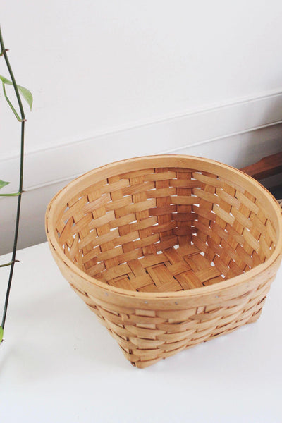 Woven Wooden Basket For Storage Or Decoration - Vintage Farmhouse Style - 12" Diameter X 7" Height