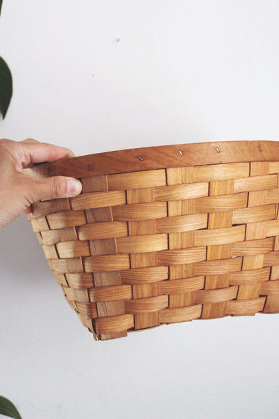 Woven Wooden Basket For Storage Or Decoration - Vintage Farmhouse Style - 12" Diameter X 7" Height
