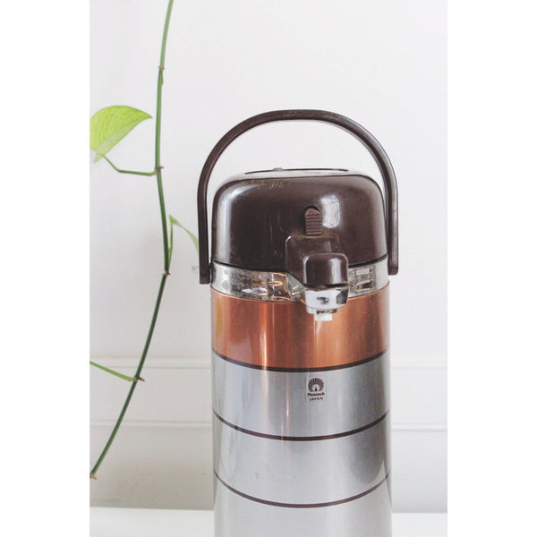 Vintage Peacock Vacuum Airpot - Japan Stainless Steel Coffee Thermos - Copper Accents, Handle
