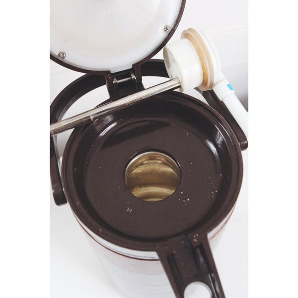 Vintage Peacock Vacuum Airpot - Japan Stainless Steel Coffee Thermos - Copper Accents, Handle